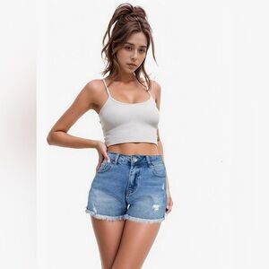 NWT Hey Look! Cut Off High Rise Stretchy Distressed Jean Shorts Size Small